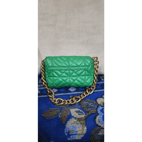 Zara Green Faux Leather Rectangle Medium Size Gold rustic Chain Shoulder Bag - Picture 2 of 11